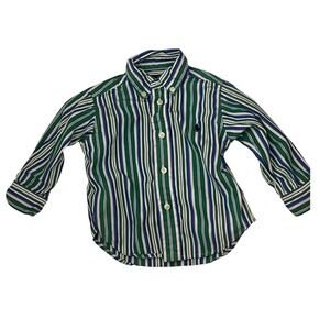 Ralph‎ Lauren Kids Boys Green Blue Stripe Button Down Shirt Size 12M